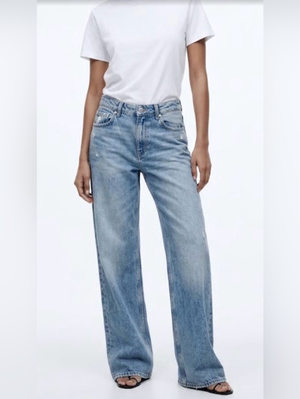Zara Women's Light Blue Mid-Rise wide-Leg Jeans